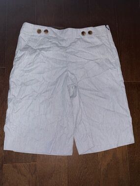 George Blue Pinstripe Bermuda Shorts with Button Waist